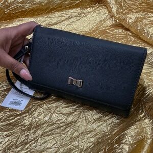 Classic Black Wallet/Wrislet with Gold Bow Detail NWT